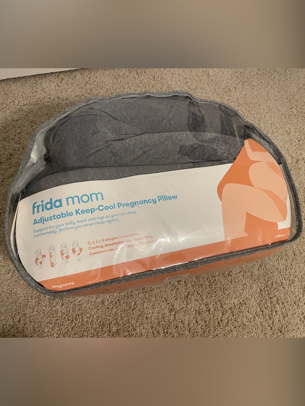 frida mom Adjustable Keep-Cool Pregnancy Pillow - Gray